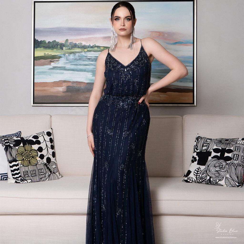 Beaded Navy Blue Dress
