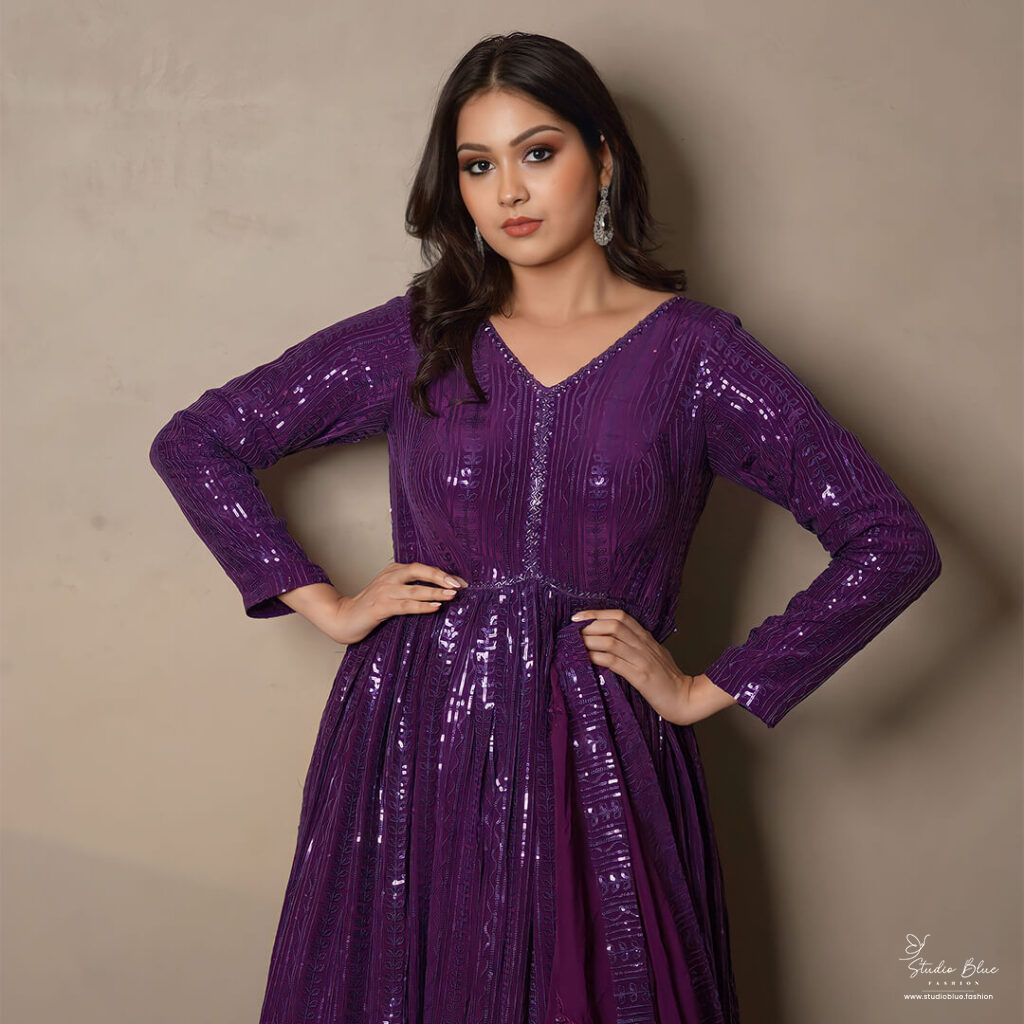Purple Full Sequins Anarkali Set
