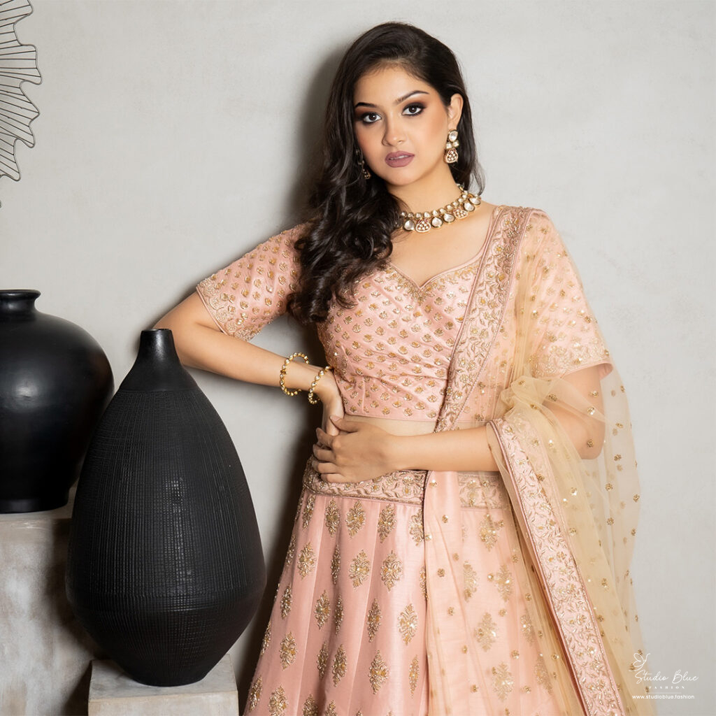 Peach Hand Embroidered Lehenga Set