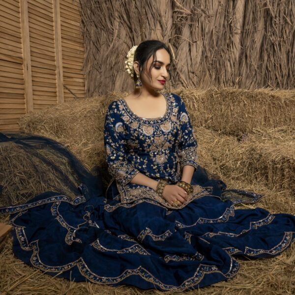 Blue Hand Embroidery Kurta Palazzo Set - Image 2