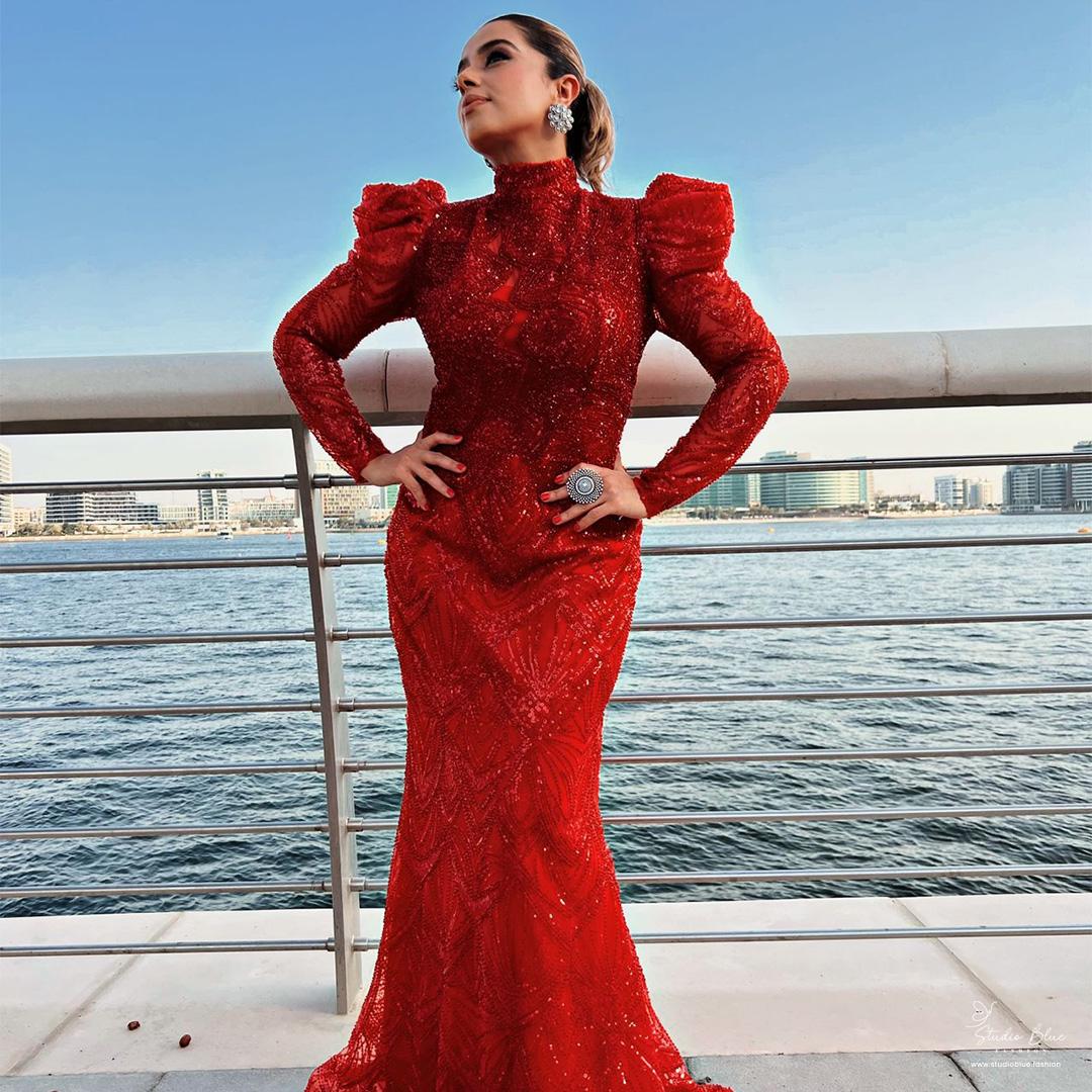 Full Sequins Gown in Red