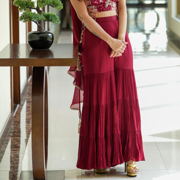 Maroon Sharara and Crop Top Set - Image 3