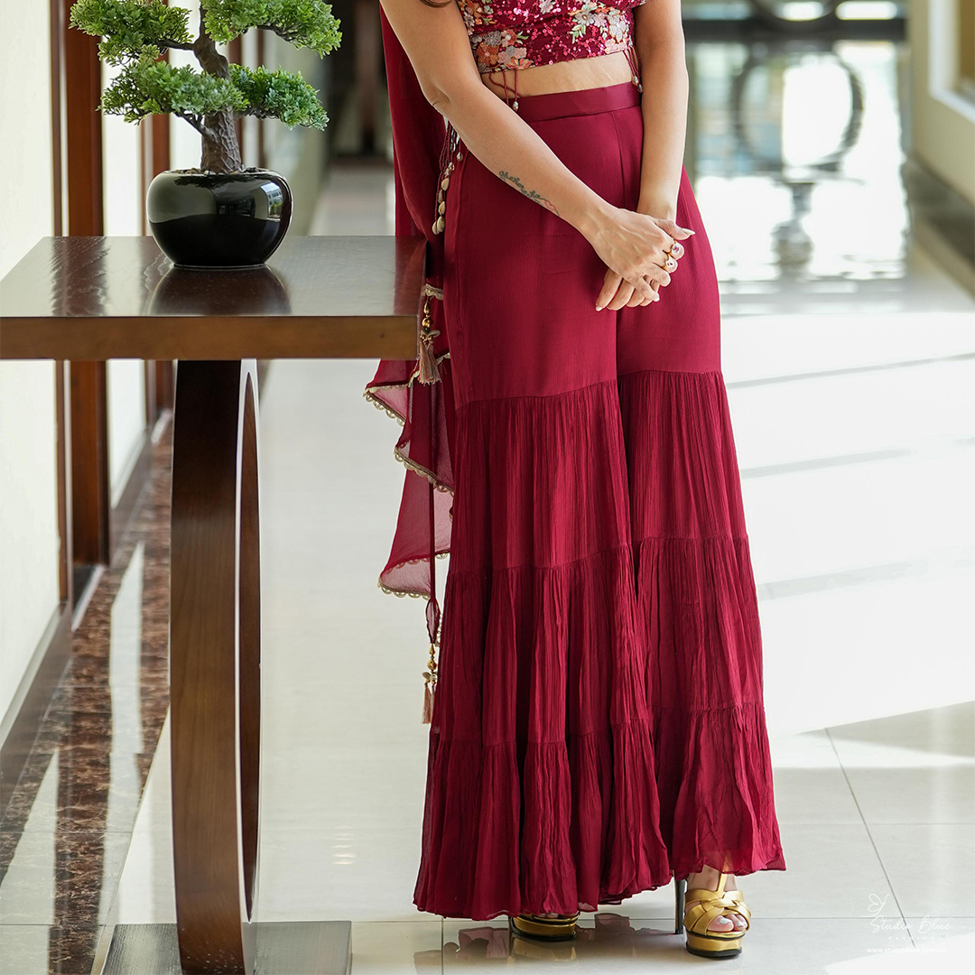 Maroon Sharara and Crop Top Set - Image 3