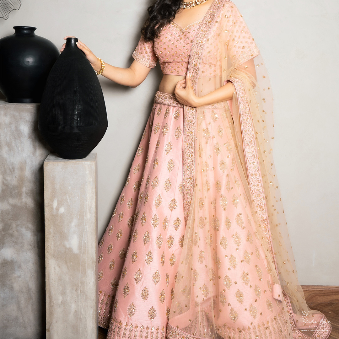 Peach Hand Embroidered Lehenga Set - Image 3