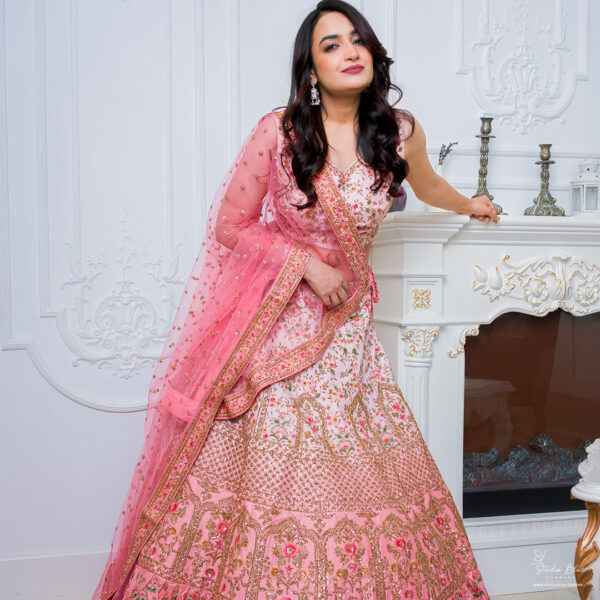 Pink Hand Embroidered Lehenga Set - Image 3