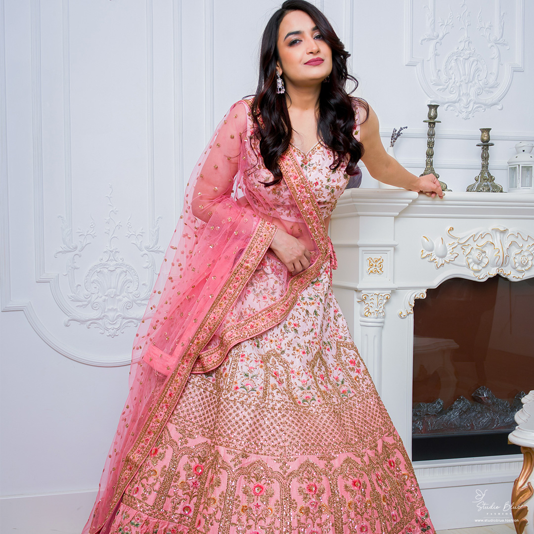 Pink Hand Embroidered Lehenga Set - Image 3