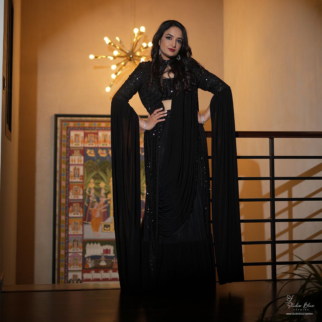 Sequins Work Saree with Jacket - Image 2