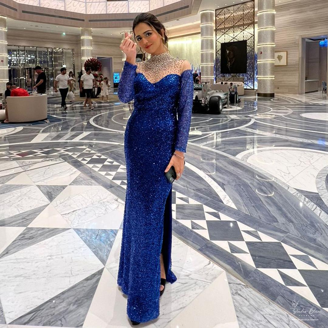 Royal Blue Gown with Stone Works