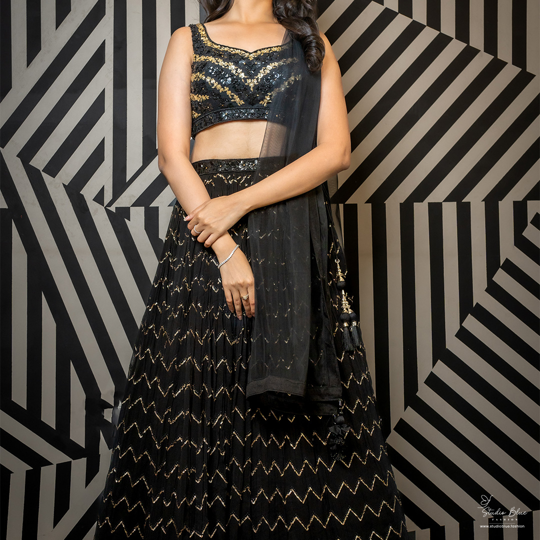 Black Full Sequins Lehenga - Image 2