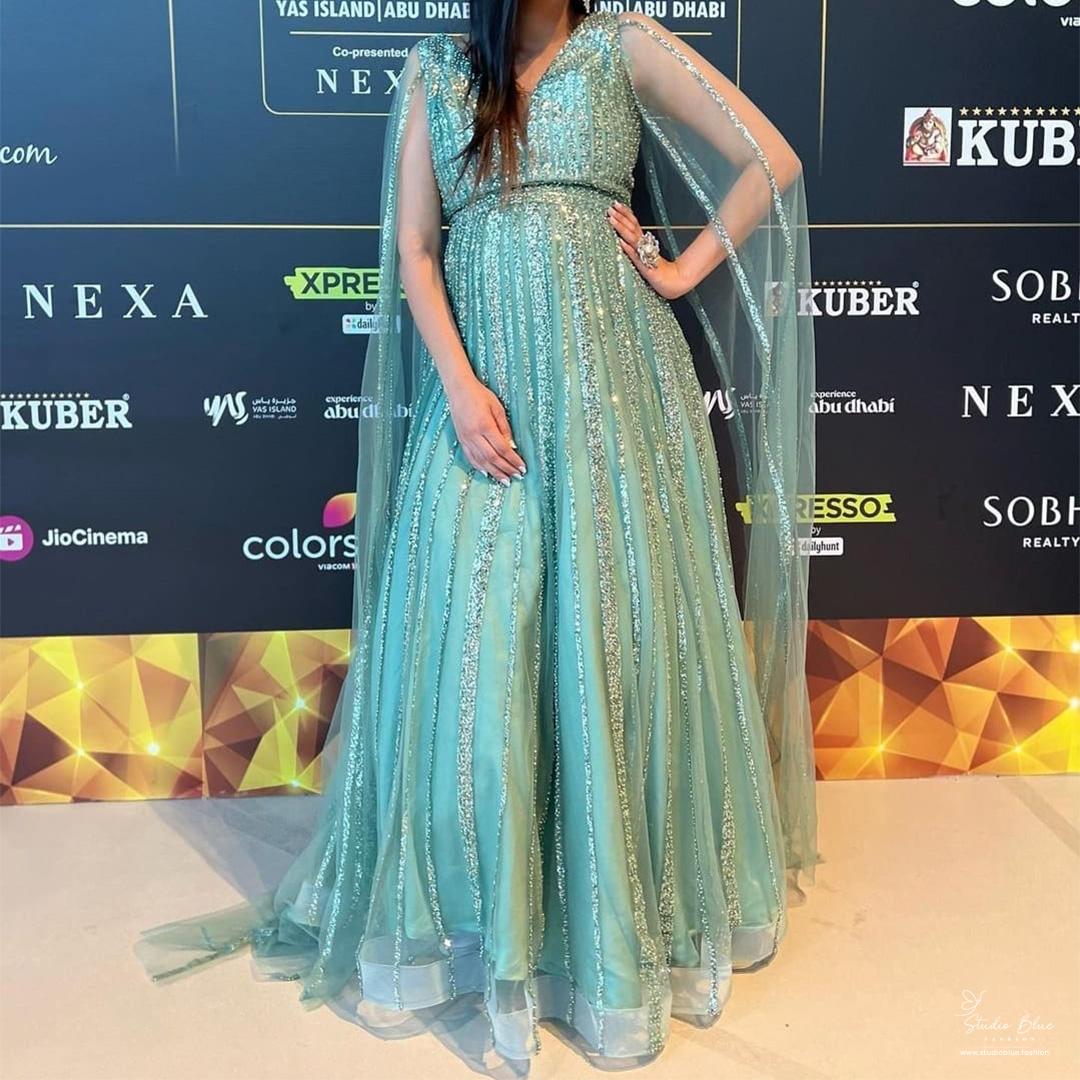 Green Full Sequins Gown - Image 2