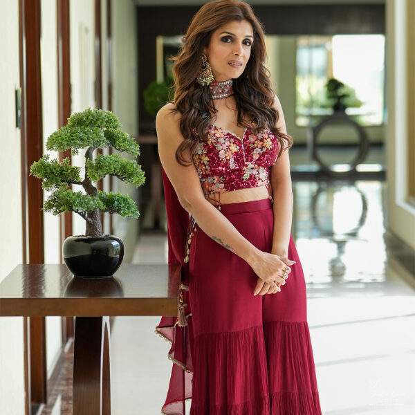 Maroon Sharara and Crop Top Set - Image 2