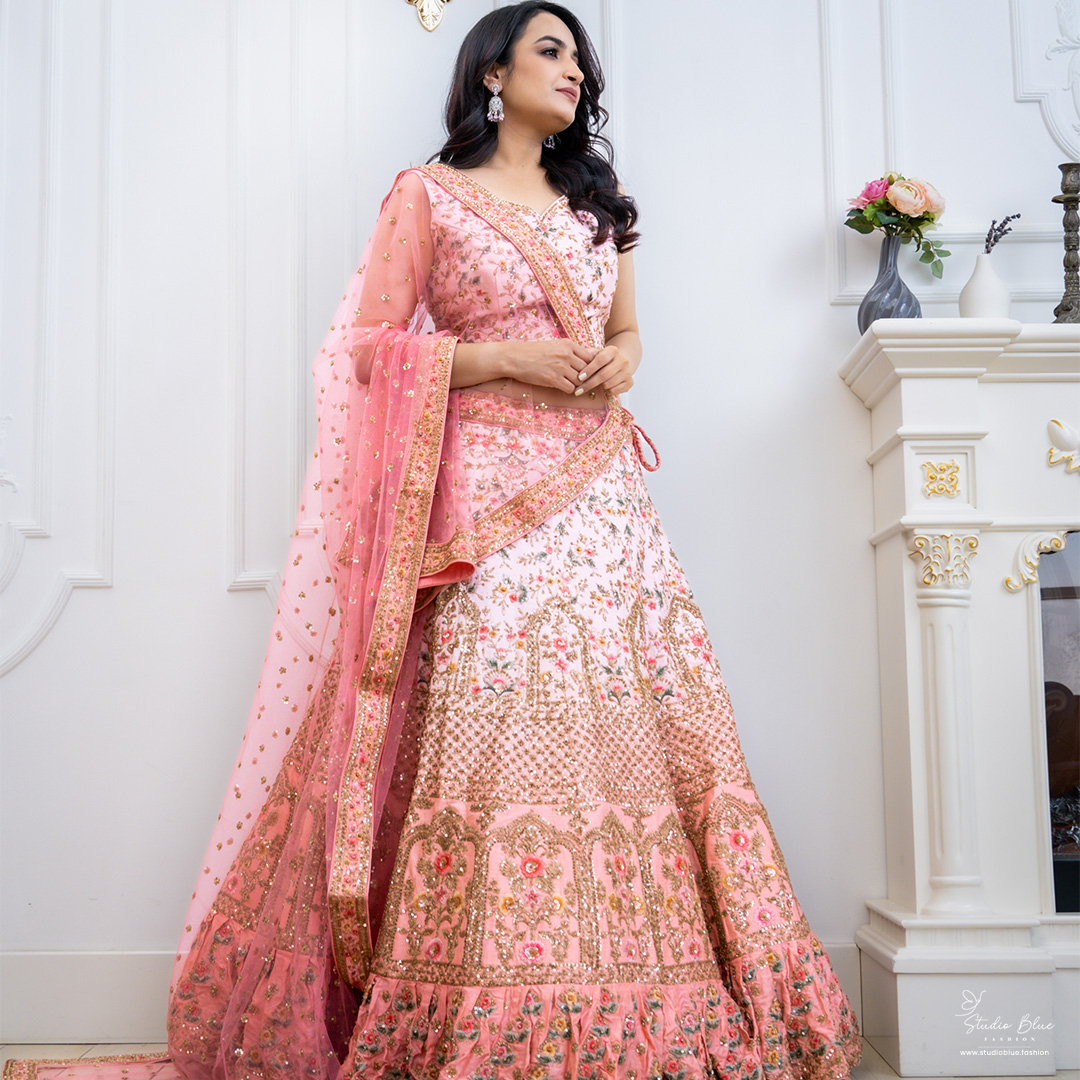 Pink Hand Embroidered Lehenga Set