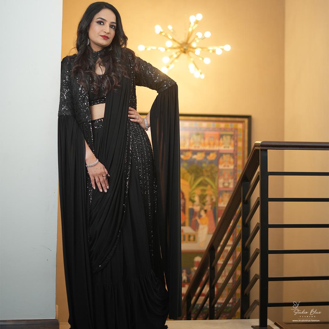 Sequins Work Saree with Jacket - Image 3