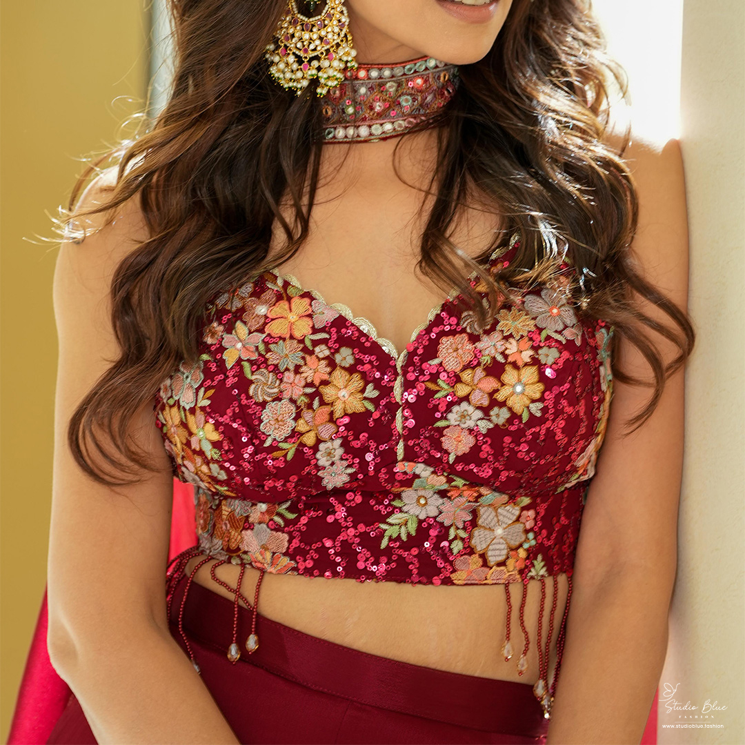 Maroon Sharara and Crop Top Set - Image 4