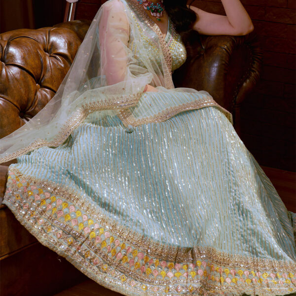 Mint Embroidered Lehenga Set - Image 2