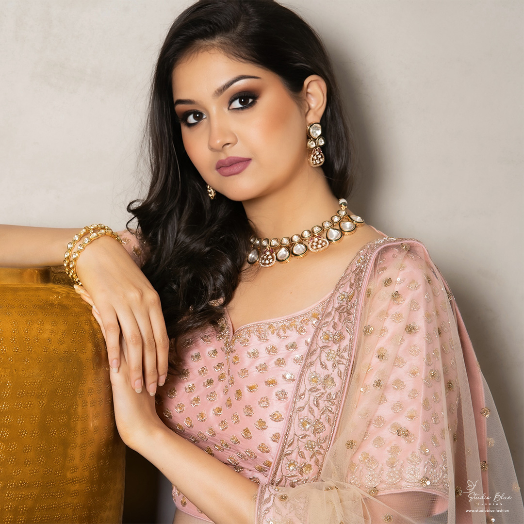 Peach Hand Embroidered Lehenga Set