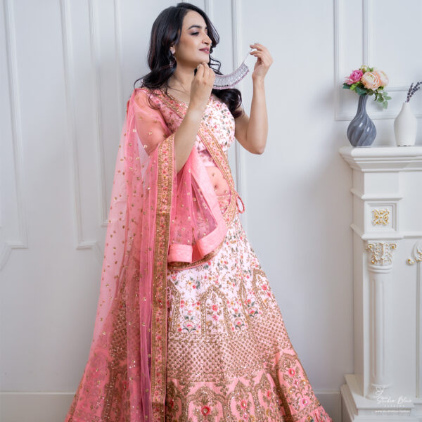 Pink Hand Embroidered Lehenga Set - Image 2