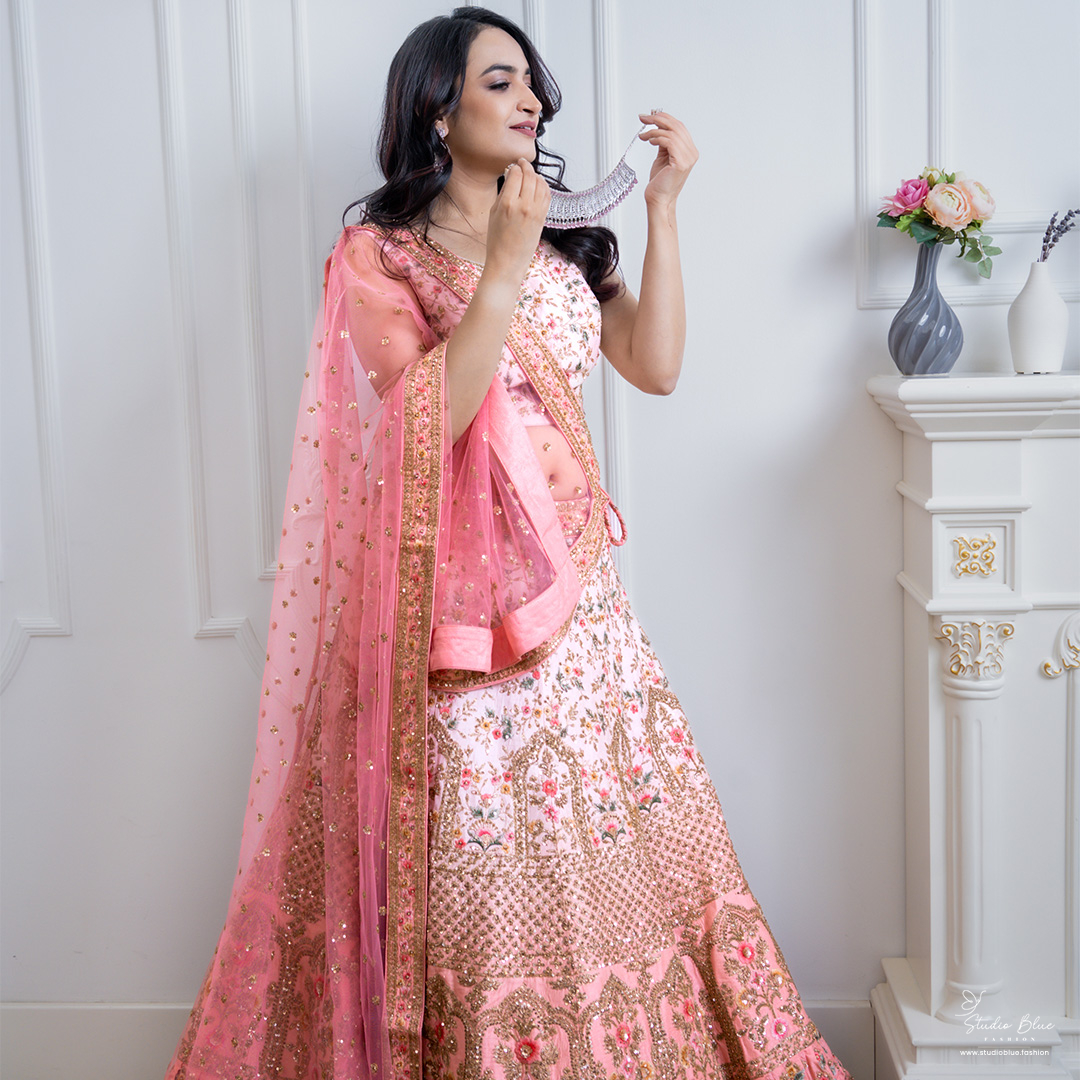 Pink Hand Embroidered Lehenga Set - Image 2