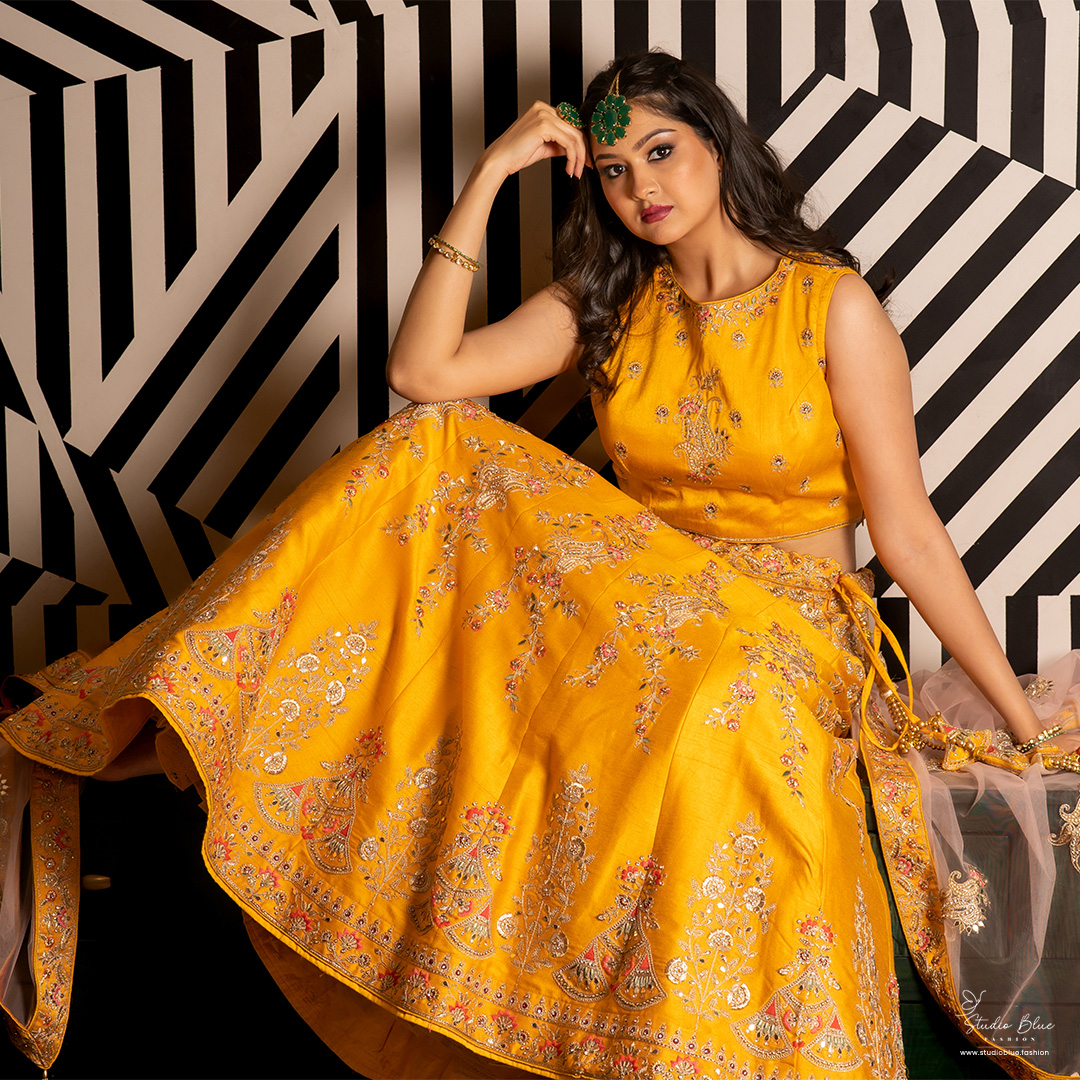 Yellow Hand Embroidered Lehenga Set