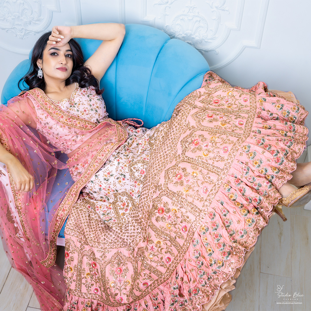 Pink Hand Embroidered Lehenga Set - Image 4
