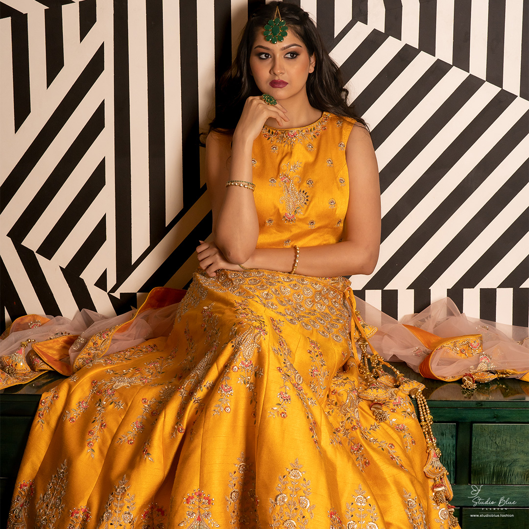 Yellow Hand Embroidered Lehenga Set - Image 2