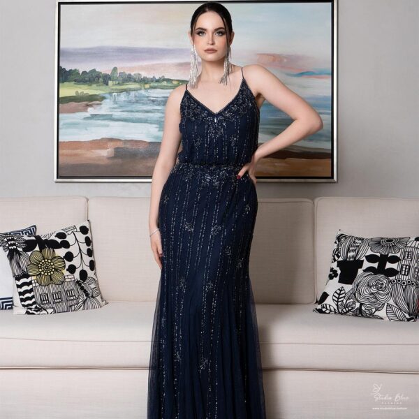 Beaded Navy Blue Dress - Image 3