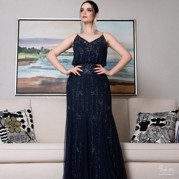 Beaded Navy Blue Dress
