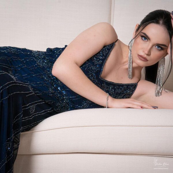 Beaded Navy Blue Dress - Image 4