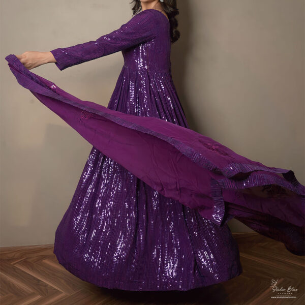 Purple Sequins Anarkali Set - Image 3