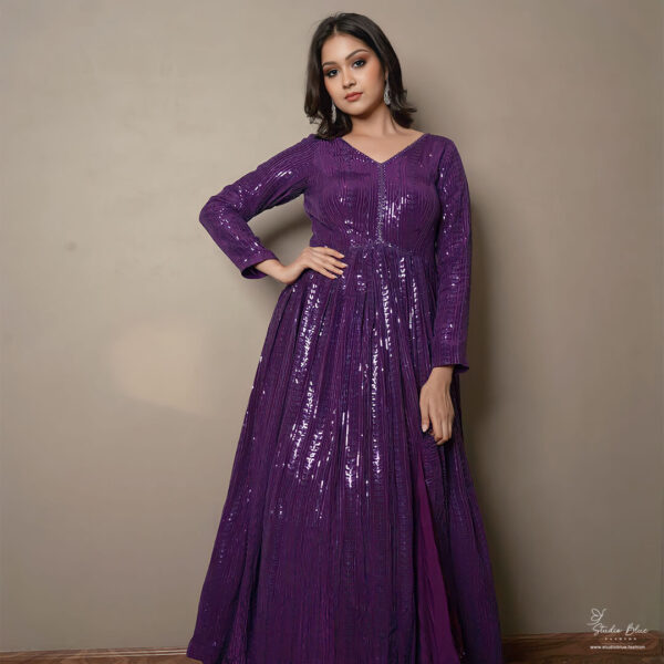 Purple Sequins Anarkali Set - Image 4