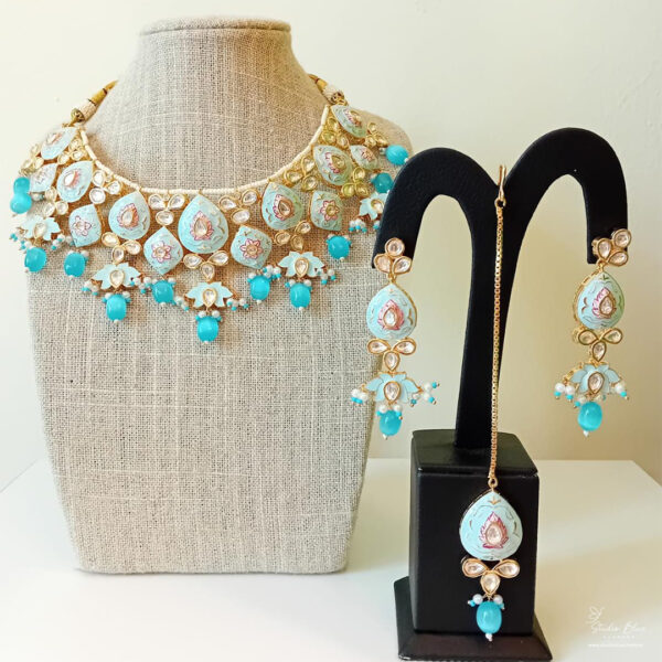 Light Blue Kundan Necklace Set - Image 2